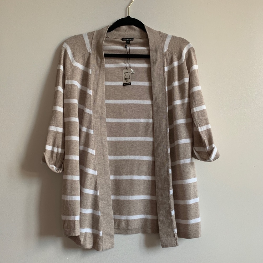 Express Tan and White Striped Cardigan